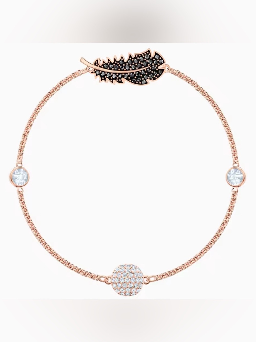 Rose Gold Feather Pavé Station Bracelet with Crystal Accents